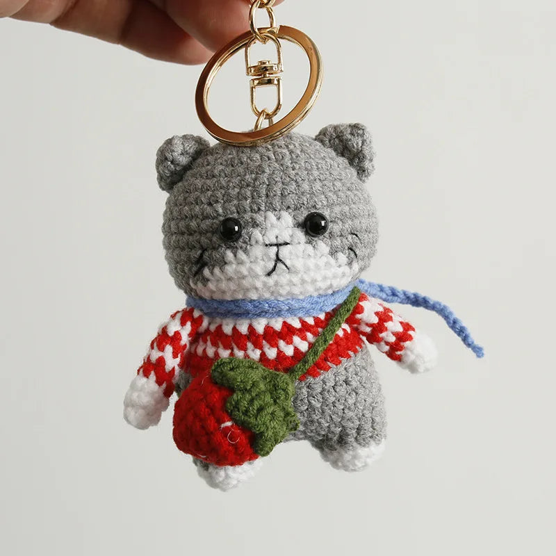 Bear & his red sweater crochet keychain