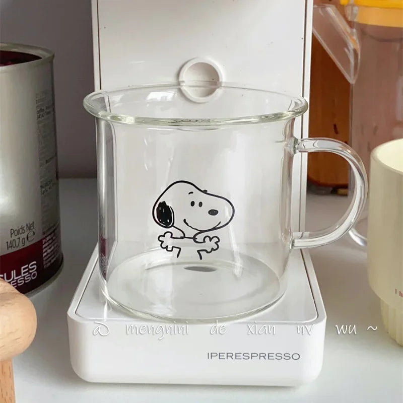 Snoopy Hug Transparent Glass Cup & Spoon Set