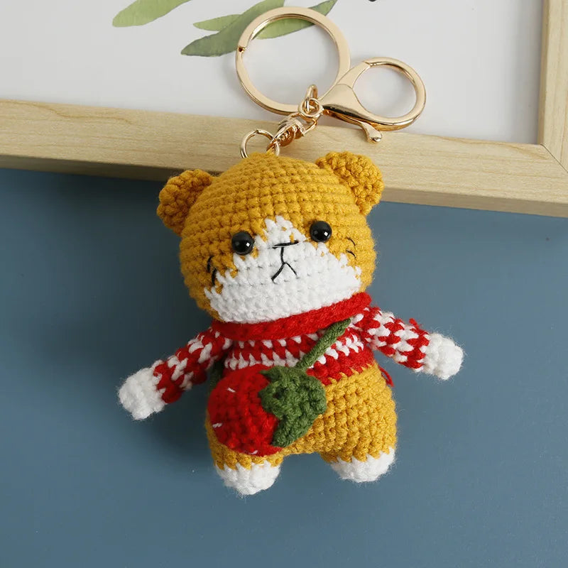 Bear In Red Crochet Keychain