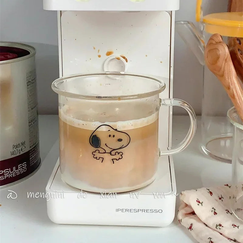 Snoopy Hug Transparent Glass Cup & Spoon Set