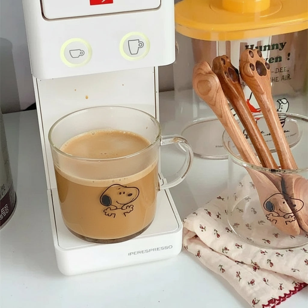 Snoopy Hug Transparent Glass Cup & Spoon Set