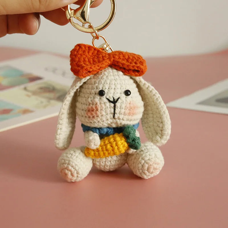 Kawaii Bow Bunny Crochet Keychain
