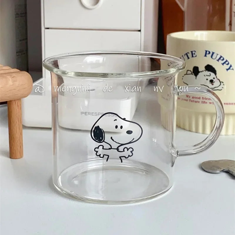 Snoopy Hug Transparent Glass Cup & Spoon Set