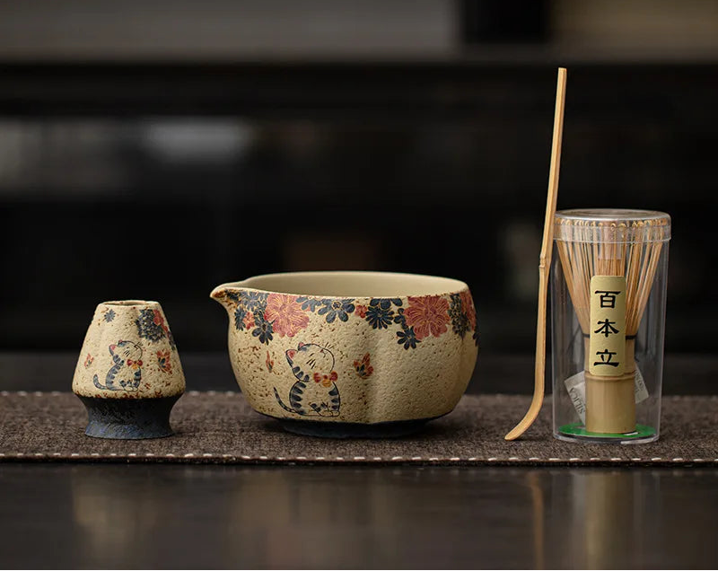 Maneki Neko Matcha Bowl Set