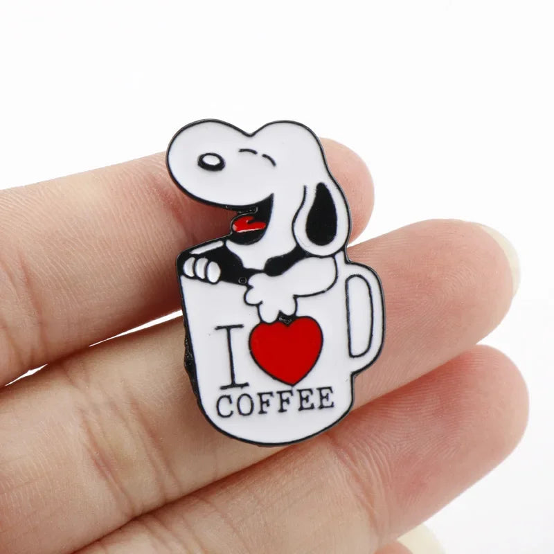 Snoopy I Love Coffee Brooch