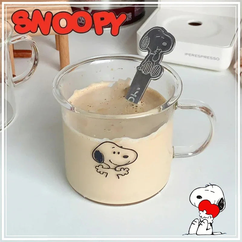 Snoopy Hug Transparent Glass Cup & Spoon Set