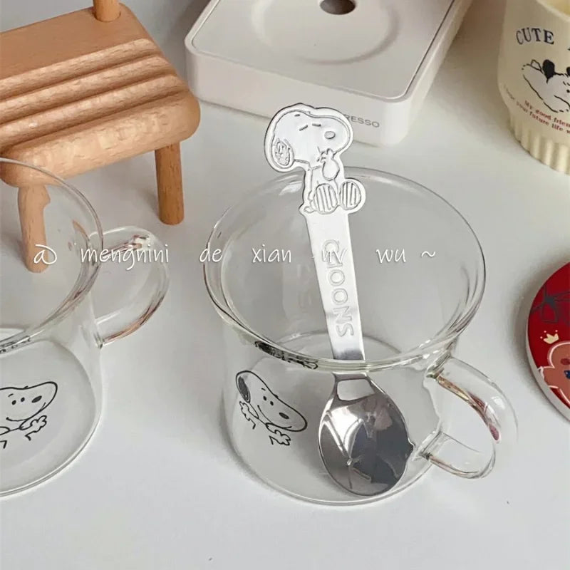 Snoopy Hug Transparent Glass Cup & Spoon Set