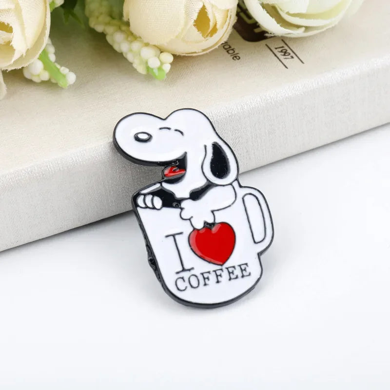 Snoopy I Love Coffee Brooch